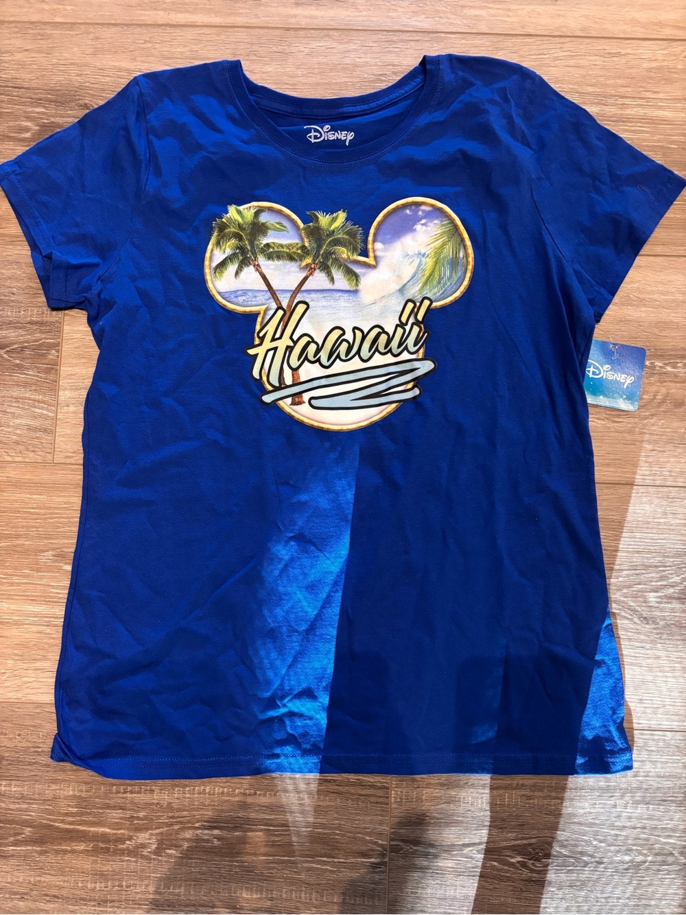 Disney Royal Blue Hawaii Graphic Tee with Palm Mickey Logo